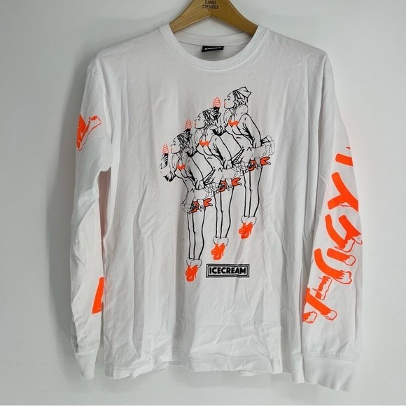 Icecream Other - BBC Icecream Mens Long Sleeve T-Shirt White & Orange Size Small 2 Sided Graphic